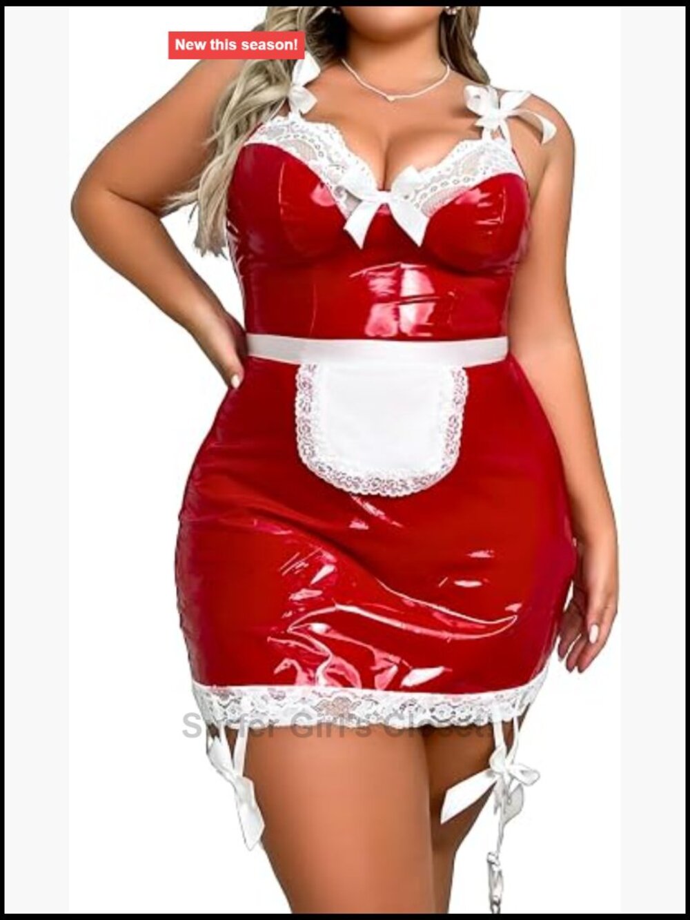 Plus Size Maid Costume Wet Look Cosplay Dress Exotic Lingerie Set